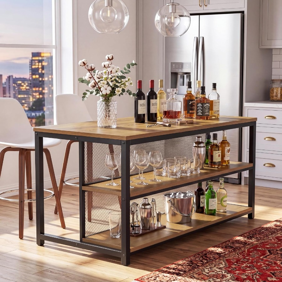 Home Bar Shelves - 63 inçlik Bar Masası, Depolama Rafları